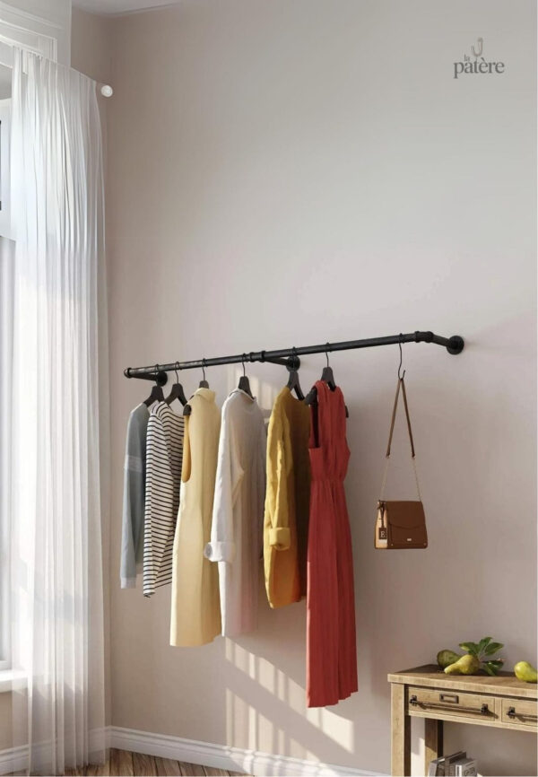 180cm-bedroom-garment-home-rail-multipurpose-wall-mounted-01xc44-1 Porte manteau mural tige noire élégant et fonctionnel