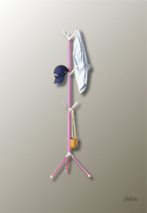 Porte manteau design sur pied, couleur rose et blanche
