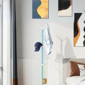 Porte manteau sur pied bleu en finition blanche
