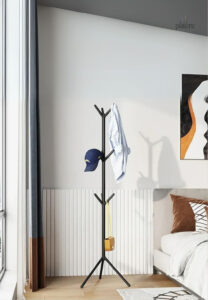 Porte manteau sur pied noir avec finition blanche