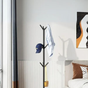 Porte manteau sur pied noir avec finition blanche
