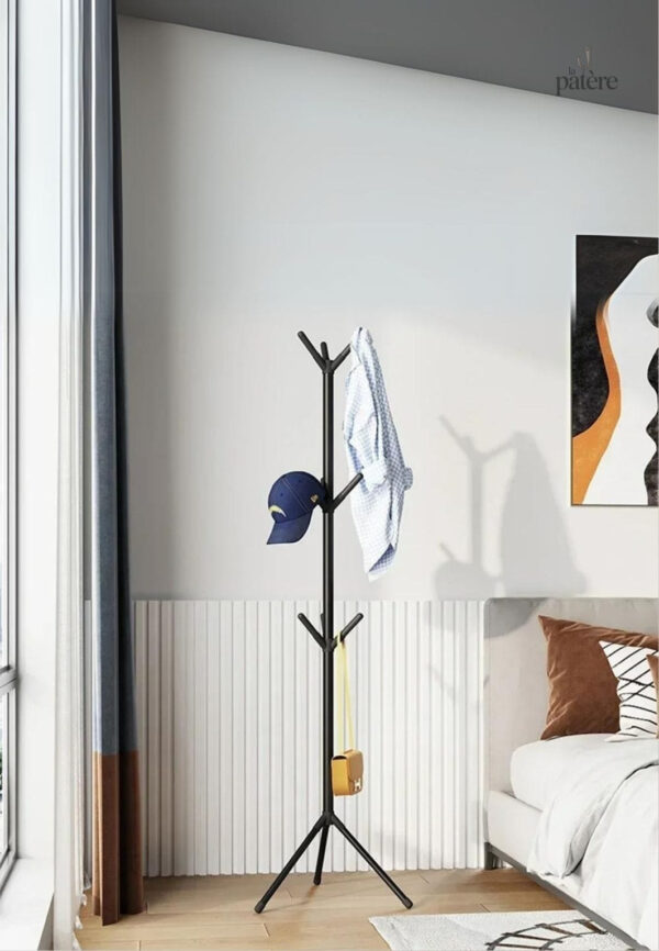 Porte manteau sur pied noir avec finition blanche