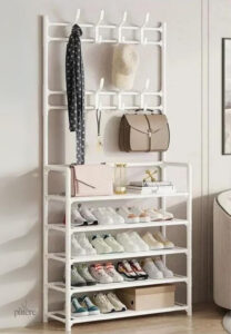 Meuble porte manteau et chaussures blanc avec 4 étagères
