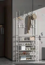 Porte manteau et rangement chaussures blanc, design fonctionnel