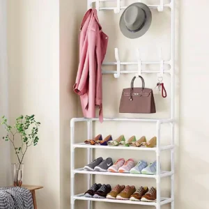 Meuble porte manteau Squelette Blanc pour chaussures et vêtements