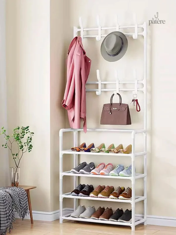 4-layers-multi-layered-shoe-rack-floor-to-floor-integrate-v8hphi-1 Meuble porte manteau Squelette Blanc pour chaussures et vêtements