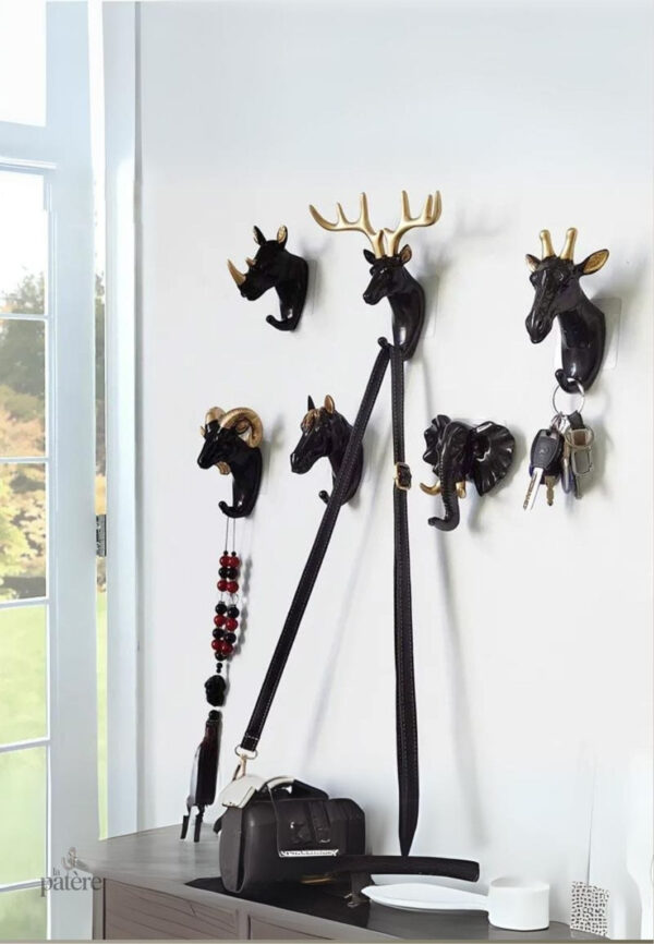 Patère porte manteau animaux noir et doré