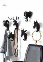 Patère porte manteau 6 animaux noir design moderne