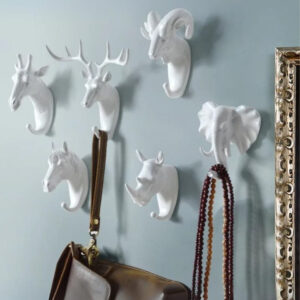 Patère porte manteau 6 animaux blancs décoratifs