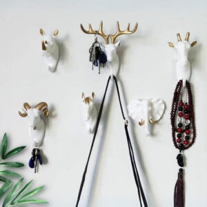 Patère porte manteau animaux blanc et doré