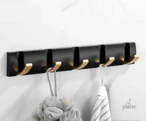 Porte manteau mural design noir doré avec 5 crochets