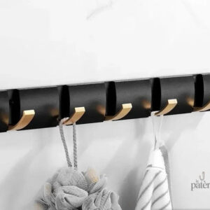 Porte manteau mural design noir doré avec 5 crochets