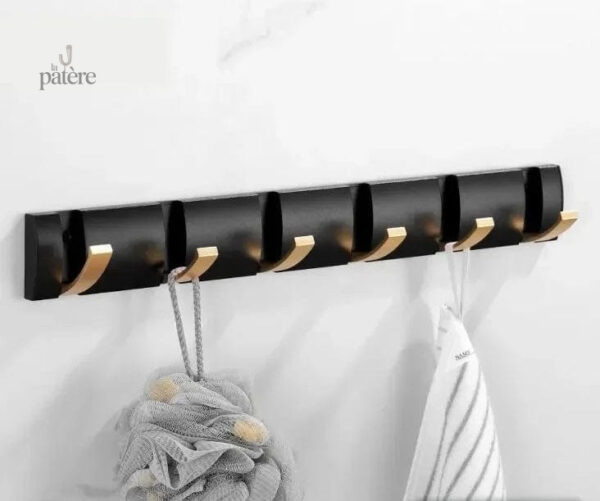black-golden-robe-hook-rackstowel-hanger-folding-no-punch-wp3qs1-1 Porte manteau mural design Noir Doré avec 6 crochets