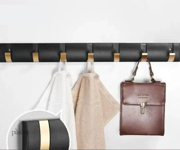 black-golden-robe-hook-rackstowel-hanger-folding-no-punch-wp3qs2-1 Porte manteau mural design noir doré avec 7 crochets