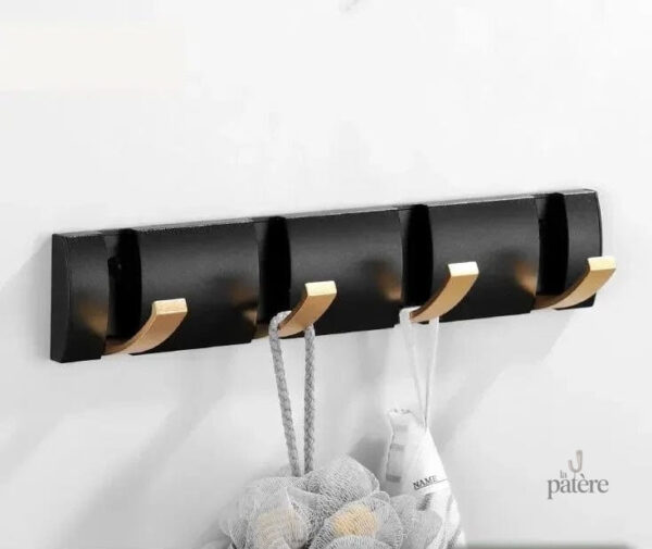 black-golden-robe-hook-rackstowel-hanger-folding-no-punch-wp3qs6-1 Porte manteau mural design noir doré avec 4 crochets