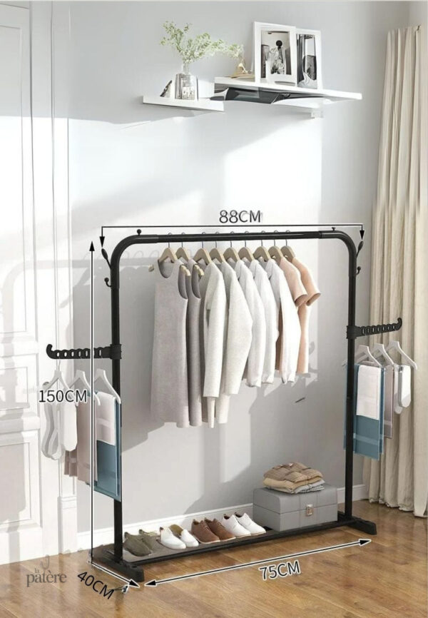 black-pole-clothes-rack-plastic-stand-closet-floor-bedroo-sld90r-1 Meuble porte-manteau avec tringle et étagère fixe