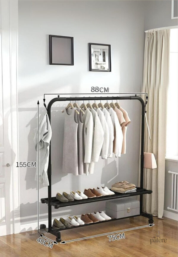 black-pole-clothes-rack-plastic-stand-closet-floor-bedroo-sld90s-1 Meuble porte manteau chaussure avec tringle et étagère