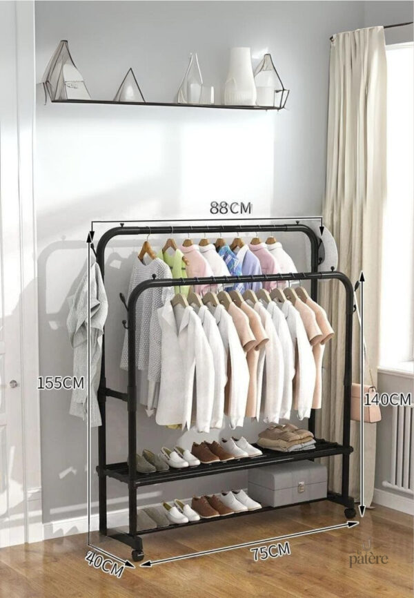 black-pole-clothes-rack-plastic-stand-closet-floor-bedroo-sld90y-1 Meuble porte manteau et chaussures sur roulettes
