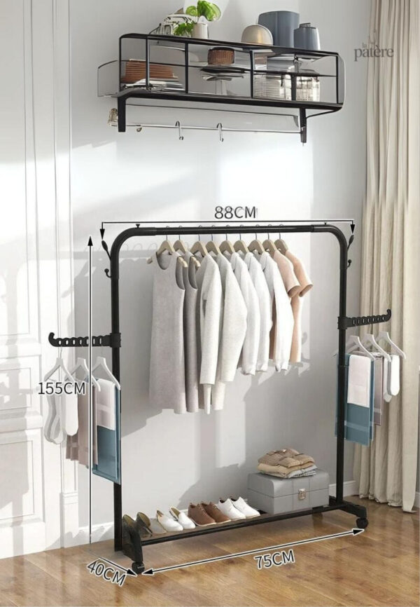 black-pole-clothes-rack-plastic-stand-closet-floor-bedroo-sld90z-1 Meuble porte-manteau et chaussure simple sur roulette