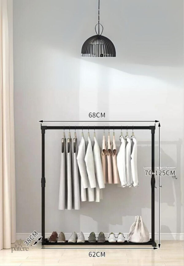 black-pole-clothes-rack-plastic-stand-closet-floor-bedroo-y1243d-1 Meuble porte-manteau et chaussures sur roulettes 58 x 130 cm