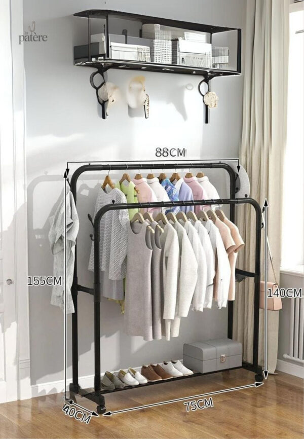 black-pole-clothes-rack-plastic-stand-closet-floor-bedroo-y1243g-1 Meuble porte manteau et chaussures sur roulette