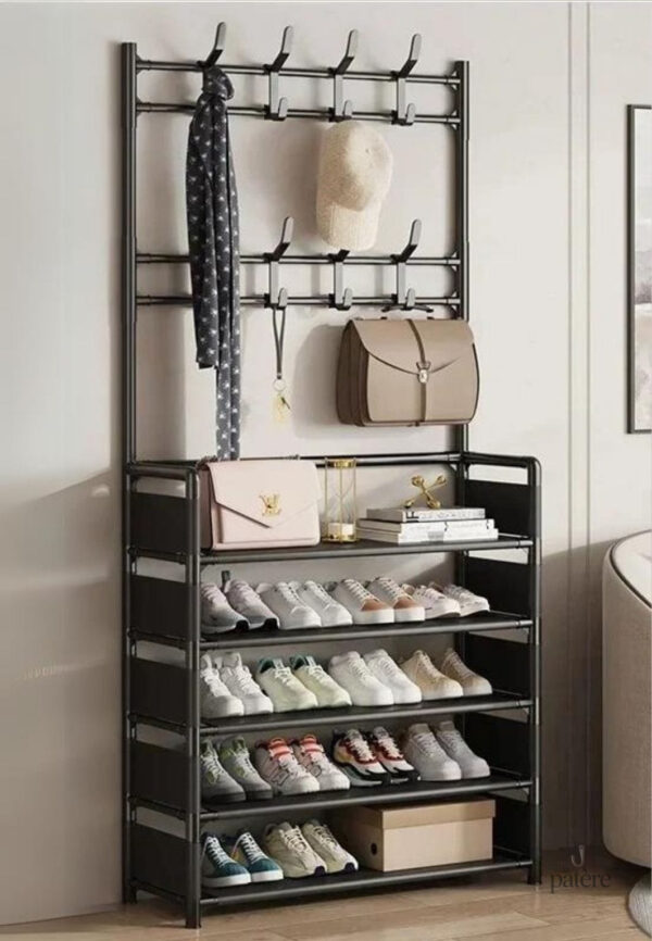 clothes-hat-hangers-shoe-rack-multi-ayer-shoe-rack-simple-62jsj0-1 Meuble porte-manteau et chaussures noir à 5 étagères