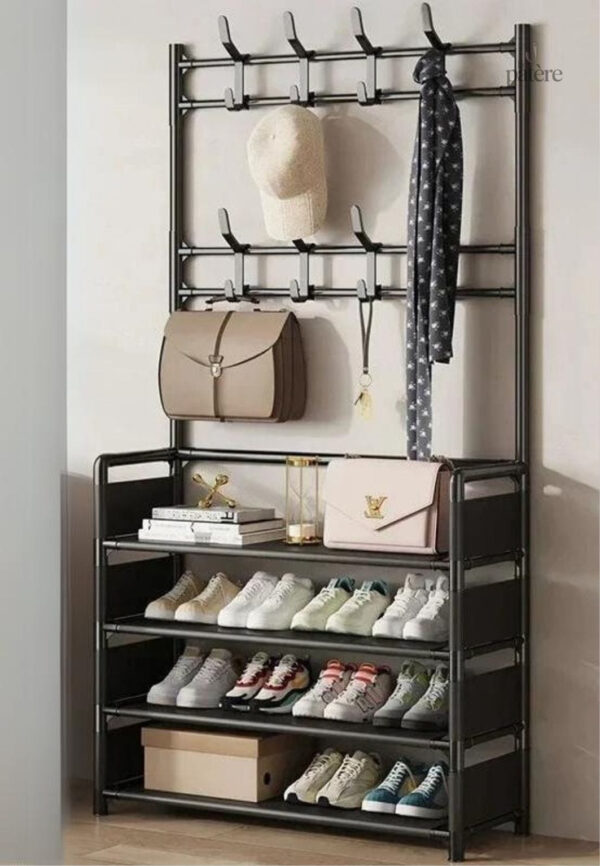 clothes-hat-hangers-shoe-rack-multi-ayer-shoe-rack-simple-62jsj2-1 Meuble porte-manteau et chaussures 4 étagères creuses Noir