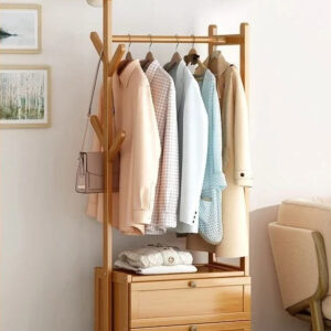 Meuble porte-manteau chaussure en bois clair 50cm fermé