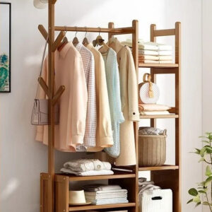 Meuble porte manteau et chaussures en bois foncé 80cm