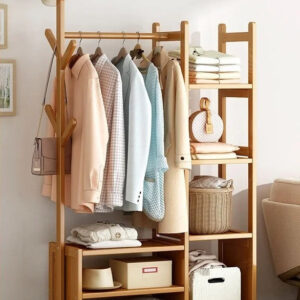 Meuble porte-manteau et chaussures en bois clair 80cm