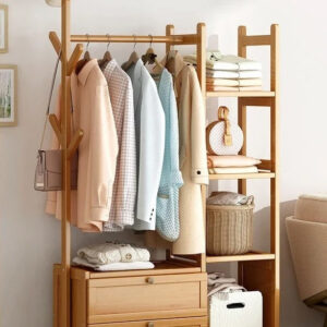 Meuble porte-manteau et chaussures en bois clair 80cm