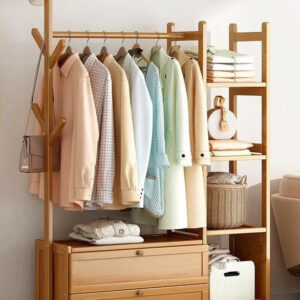 Meuble porte-manteau chaussure en bois clair 100 cm