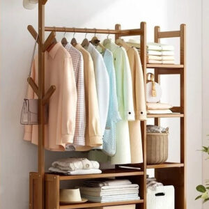 Meuble porte-manteau et chaussures en bois foncé 100 cm