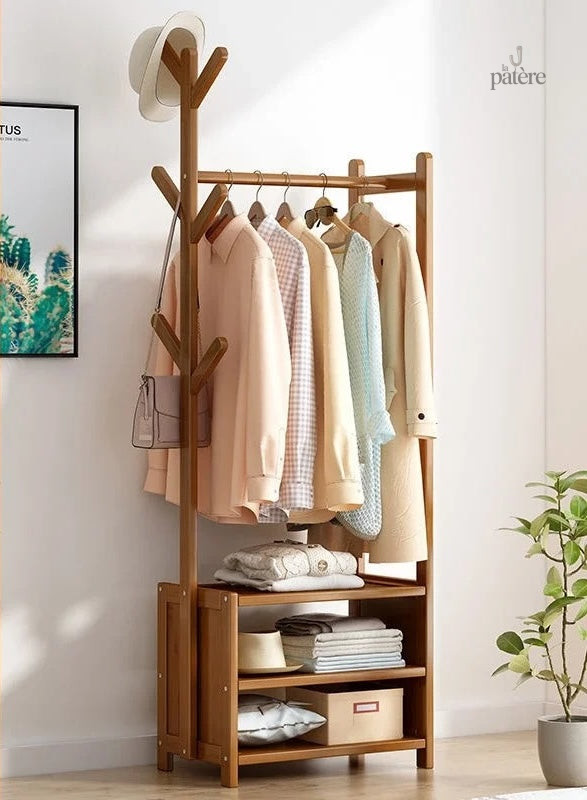 coat-rack-clothes-hanger-floor-standing-vertical-bedroom-kaepax-1 Meuble porte manteau et chaussures en bois foncé ouvert 50cm