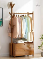 Meuble porte-manteau et chaussures en bois foncé 70 cm