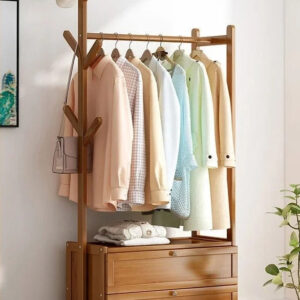 Meuble porte-manteau et chaussures en bois foncé 70 cm