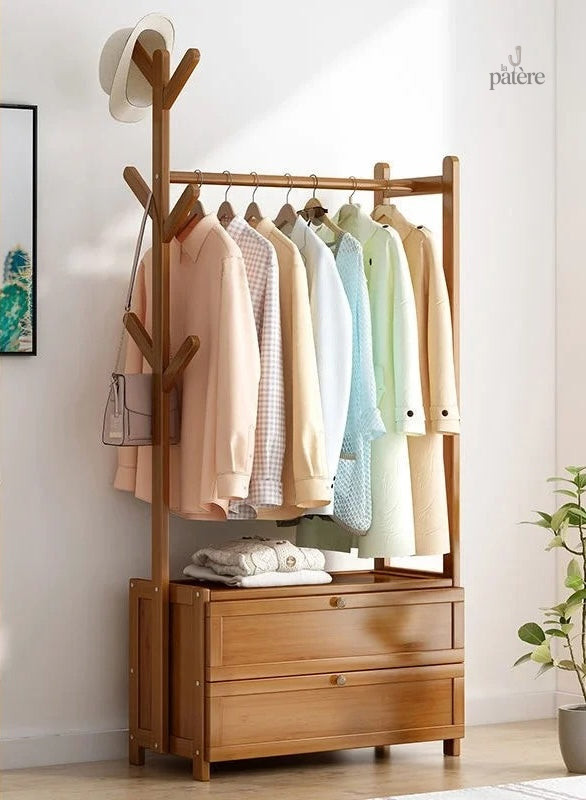 coat-rack-clothes-hanger-floor-standing-vertical-bedroom-kaepaz-1 Meuble porte-manteau et chaussures en bois foncé 70 cm