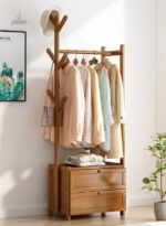 Meuble porte-manteau chaussure en bois foncé 50cm