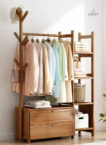Meuble porte-manteau et chaussures en bois foncé 100 cm