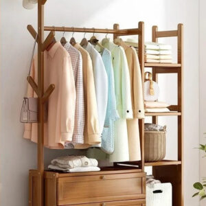Meuble porte-manteau et chaussures en bois foncé 100 cm