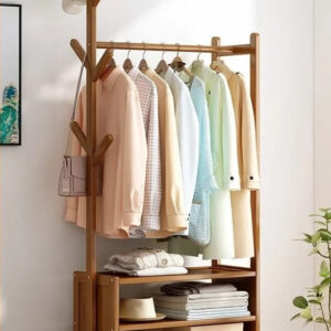 Meuble porte manteau chaussure en bois foncé ouvert 70cm