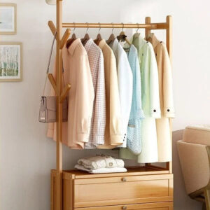 Meuble porte-manteau et chaussures en bois clair 70cm