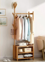 Meuble porte-manteau et chaussures en bois clair ouvert 50 cm