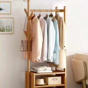Meuble porte-manteau et chaussures en bois clair ouvert 50 cm