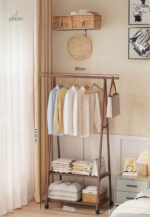 Meuble porte-manteau et chaussures ouvert roulant café