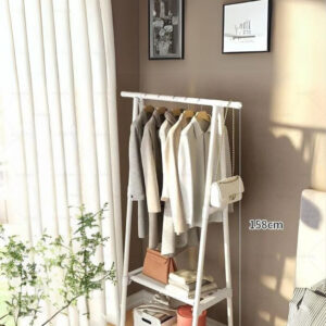 Meuble porte manteau et chaussures blanc ouvert roulant