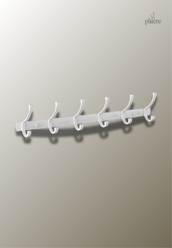 Porte manteau mural 6 crochets design virgule blanc