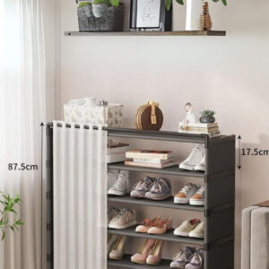 Meuble porte-manteau et chaussures large avec rideaux noir