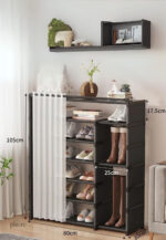 Meuble porte-manteau et chaussures noir avec cases et rideaux