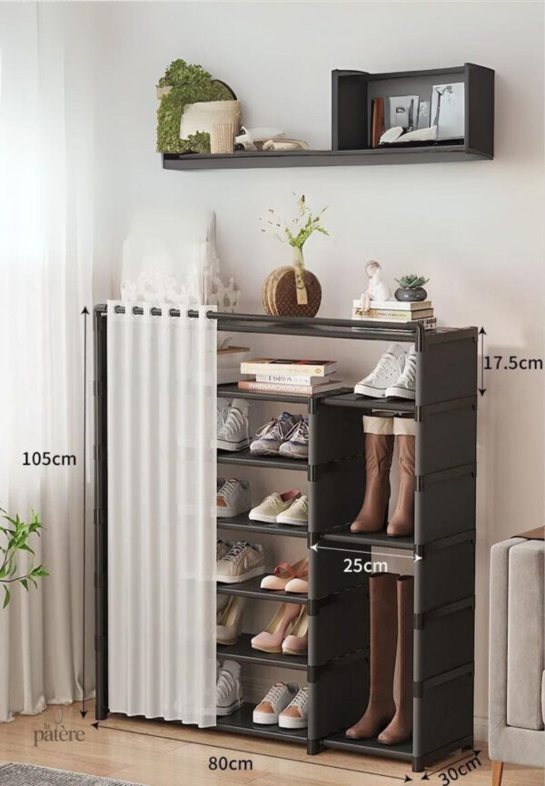 dustproof-shoe-rack-sturdy-durable-racks-organizer-for-ho-951yfd-1 Meuble porte-manteau et chaussures noir avec cases et rideaux